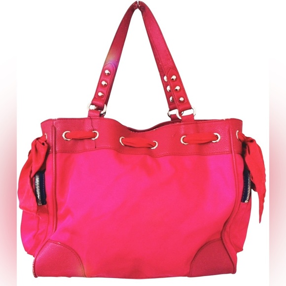 Vintage Juicy Couture Pink Nylon Malibu Daydreamer Studded Bow Bag Satchel - Picture 3 of 16